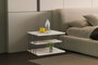 Hanah Home Mesa Lateral Black Travertine 2 Niveles Mármol Elegante Sofisticada para Sala de Estar Dormitorio Oficina Diseño Lujo Calidad Duradera Metal